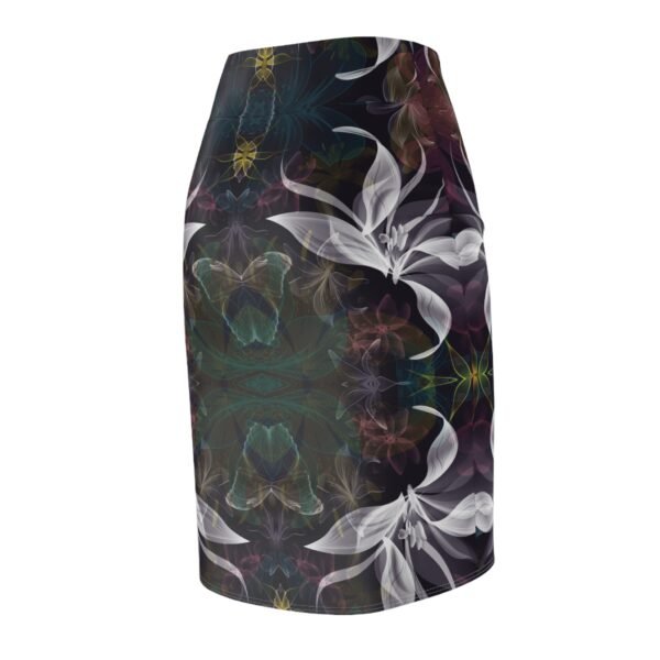 Lilies and Butterfly Women's Pencil Skirt, Green and Blue Floral Print, Summer Fashion Wear, Nature Lover Gift, Elegant Knee-Length Skirt, - Image 8