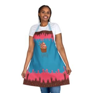 Apron, Cute Chocolate Pink Icing Confetti Design, Custom Logo, Personalized Baking Cooking Gift, Kitchen Chef, 5-Color Straps, Holiday