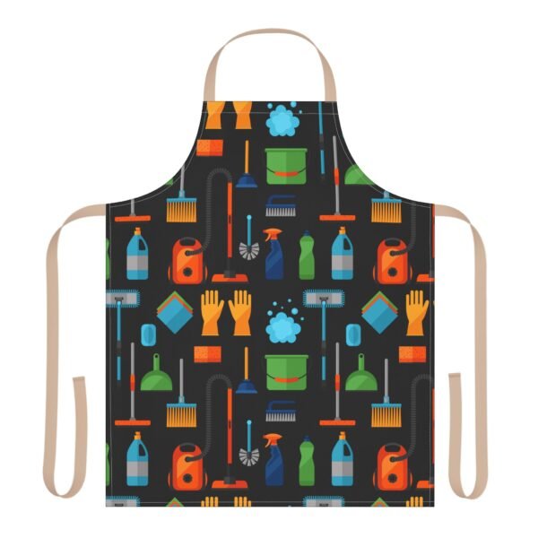 Apron, Cleaning Supplies Pattern Apron for Housekeeping, Colorful Kitchen Cooking Smock with 5-Color Straps, Home Cleaning Apron, - Image 9