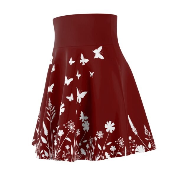 Skater Skirt, Dark Red Women's Skirt with White Garden and Butterflies, Floral A-Line Skirt, Butterfly Print Mini Skirt, Red Women's - Image 7