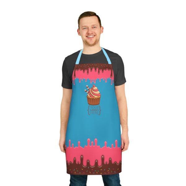 Apron, Cute Chocolate Pink Icing Confetti Design, Custom Logo, Personalized Baking Cooking Gift, Kitchen Chef, 5-Color Straps, Holiday - Image 3