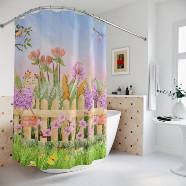 Spring Scene Shower Curtains, Floral Bathroom Decor, Nature Fabric Bath Curtain, Botanical Home Accessories, Watercolor Flower Design - Image 4