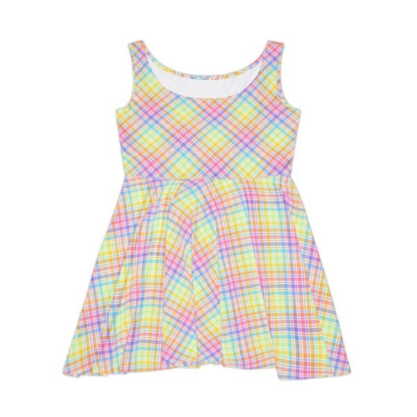 Spring Plaid Women's Dress, Yellow Pink Blue Skater Dress, Summer Fashion Apparel, Casual Flare Dress, Bright Colorful Outfit, Teen Girl - Image 3