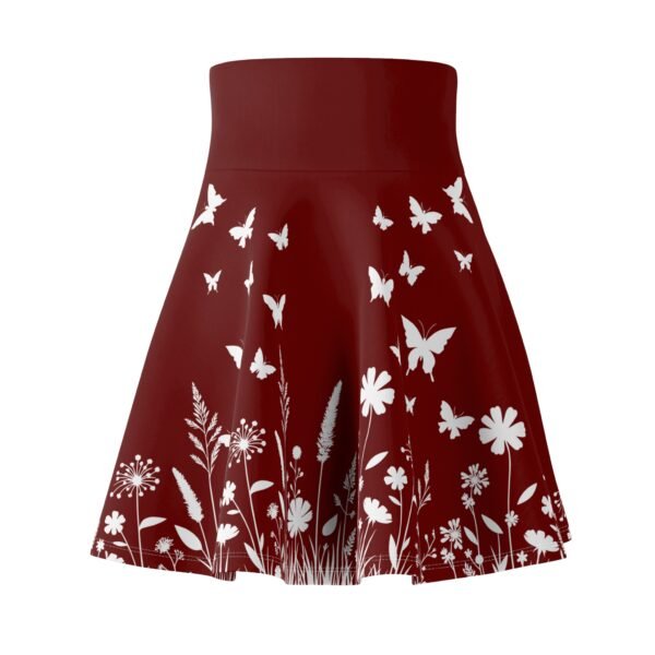 Skater Skirt, Dark Red Women's Skirt with White Garden and Butterflies, Floral A-Line Skirt, Butterfly Print Mini Skirt, Red Women's - Image 6