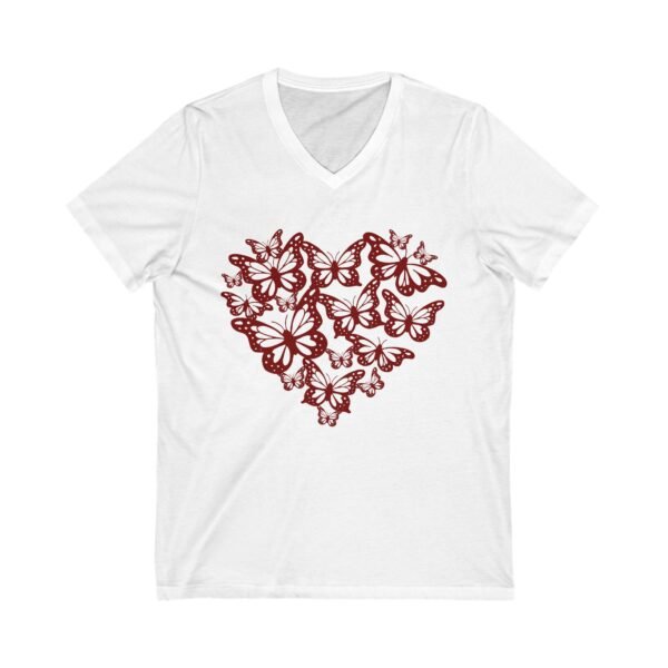 Butterfly Heart V-Neck Tee, Short Sleeve Shirt, Cute Butterfly Design, Summer Tee, Casual Top - Image 4