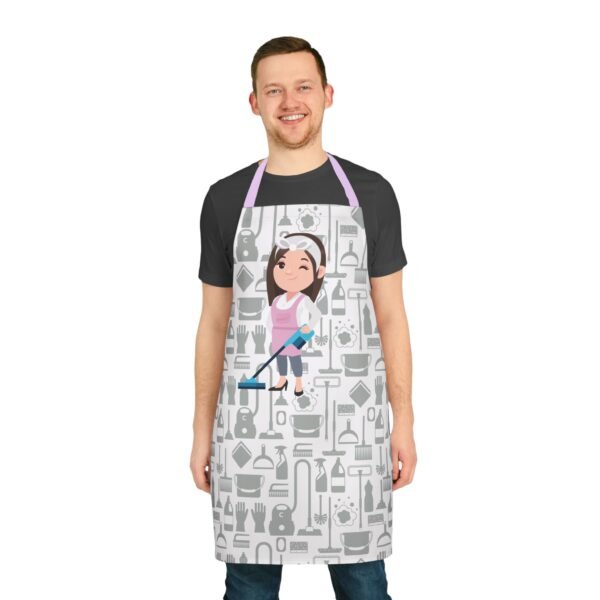 Apron, Cleaning Pattern Apron with 5-Color Straps, Kitchen Smock, Adjustable Full Coverage Workwear Pinafore, Gift for Home - Image 3