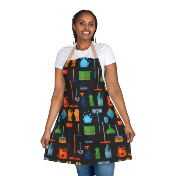 Apron, Cleaning Supplies Pattern Apron for Housekeeping, Colorful Kitchen Cooking Smock with 5-Color Straps, Home Cleaning Apron, - Image 12