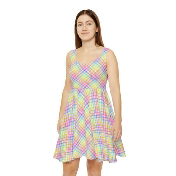 Spring Plaid Women's Dress, Yellow Pink Blue Skater Dress, Summer Fashion Apparel, Casual Flare Dress, Bright Colorful Outfit, Teen Girl - Image 5