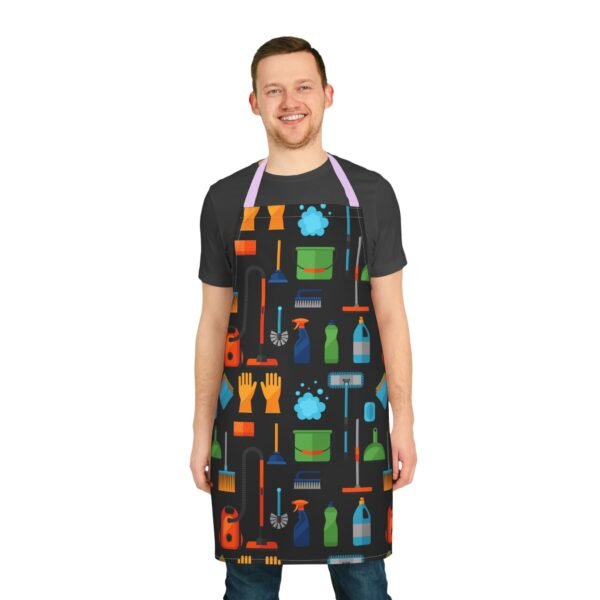 Apron, Cleaning Supplies Pattern Apron for Housekeeping, Colorful Kitchen Cooking Smock with 5-Color Straps, Home Cleaning Apron, - Image 18