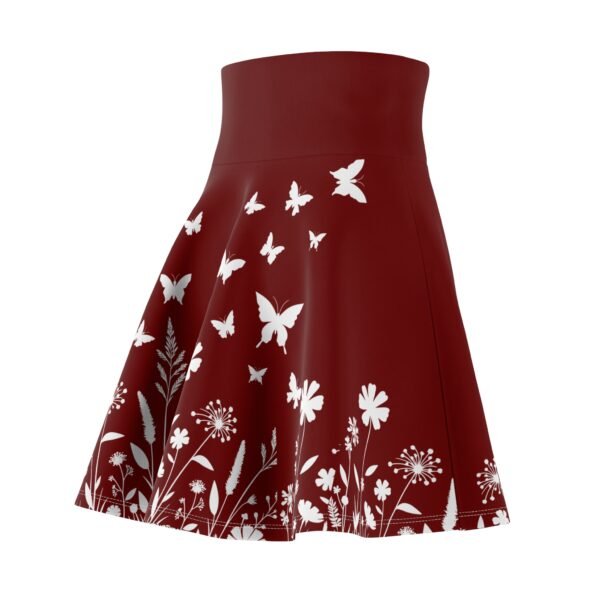 Skater Skirt, Dark Red Women's Skirt with White Garden and Butterflies, Floral A-Line Skirt, Butterfly Print Mini Skirt, Red Women's - Image 8