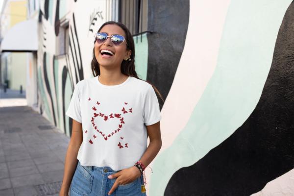 Butterfly Heart Women's Crop Top, Festival Clothing, Boho Summer Shirt, White Crop Tee, Hippie Fashion, Coachella Top - Image 3