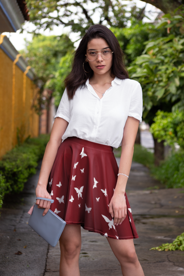 Red Skater Skirt, White Butterflies, Women's A-Line Apparel, Cute Fashion Clothing, Romantic Midi Skirt - Image 4