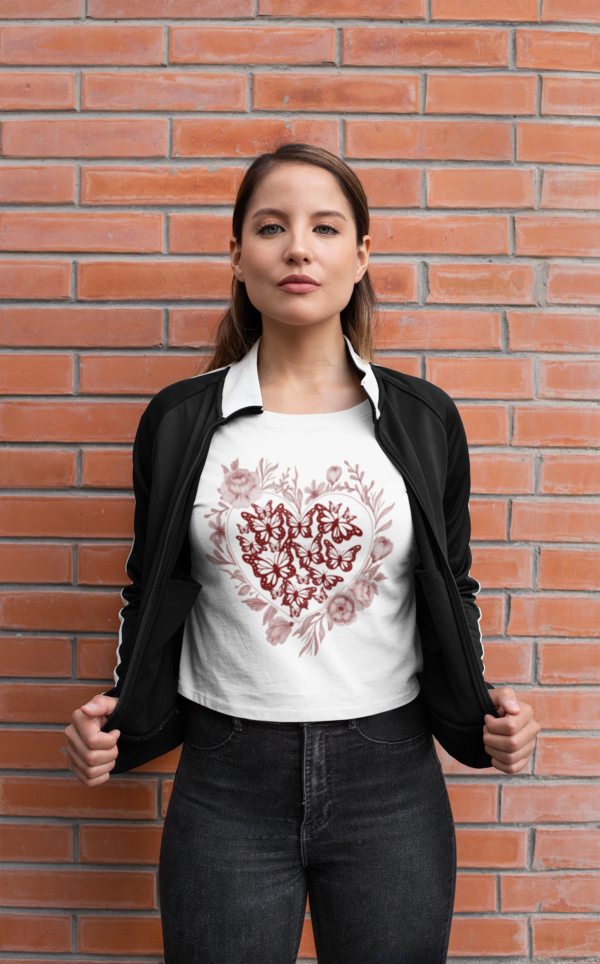 Festival Crop Top, Women's Boho Shirt, Flower Butterfly Heart Tee, Summer Music Concert Fashion, Cute White Crop Top - Image 3