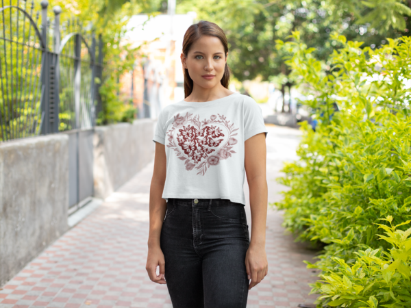 Festival Crop Top, Women's Boho Shirt, Flower Butterfly Heart Tee, Summer Music Concert Fashion, Cute White Crop Top - Image 2