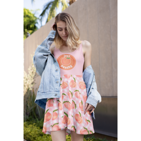 Peach Picnic Skater Dress, Women's Spring Dress, Just Peachy Pattern, Fruit Print Dress, Peachy Keen Outfit - Image 2