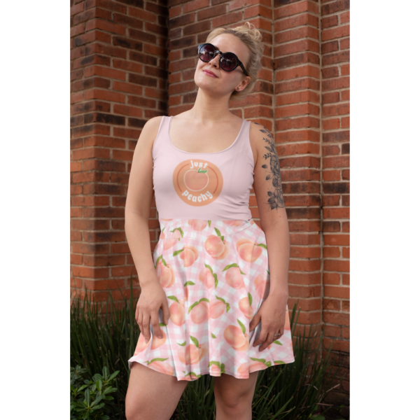 Peach Picnic Skater Dress, Women's Spring Dress, Just Peachy Pattern, Fruit Print Dress, Peachy Keen Outfit