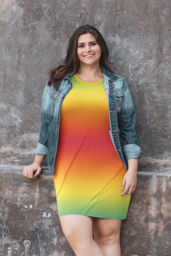 Rainbow Striped T-Shirt Dress, Spring Summer Fashion, Colorful Women's Clothing, Casual Beach Cover-Up, Vibrant Mini Dress