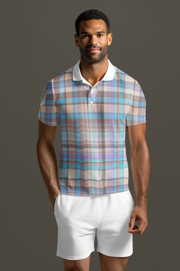 Spring Plaid Unisex Polo Shirt - Easter Picnic, Spring Polo Tee, Unisex Golf Shirt,  Casual Tennis - Image 4