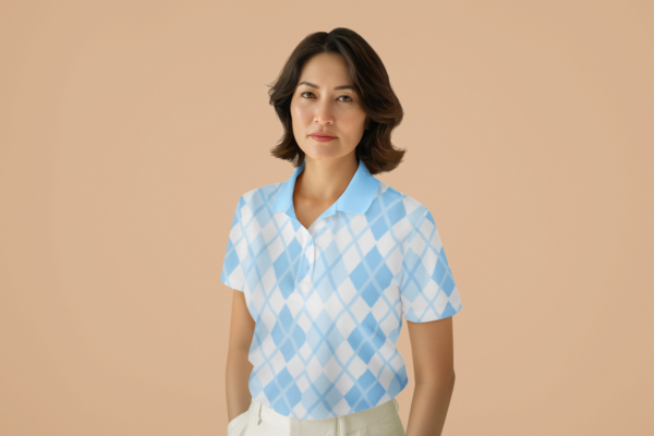 Spring Pastel Blue and White Diamond Pattern Unisex Polo Shirt, Men's Women's Summer Casual Golf Tee, Office Business Attire, Easter Gift, - Image 2