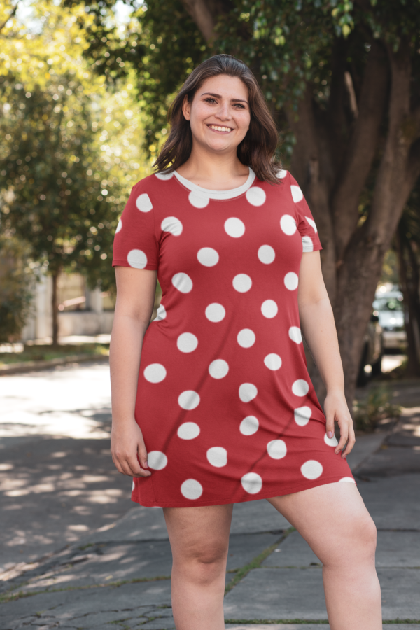 Polka Dot T-Shirt Dress, Red and White Dress, Cute Summer Dress, Casual Polka Dot Dress, Women's Tshirt Dress - Image 2