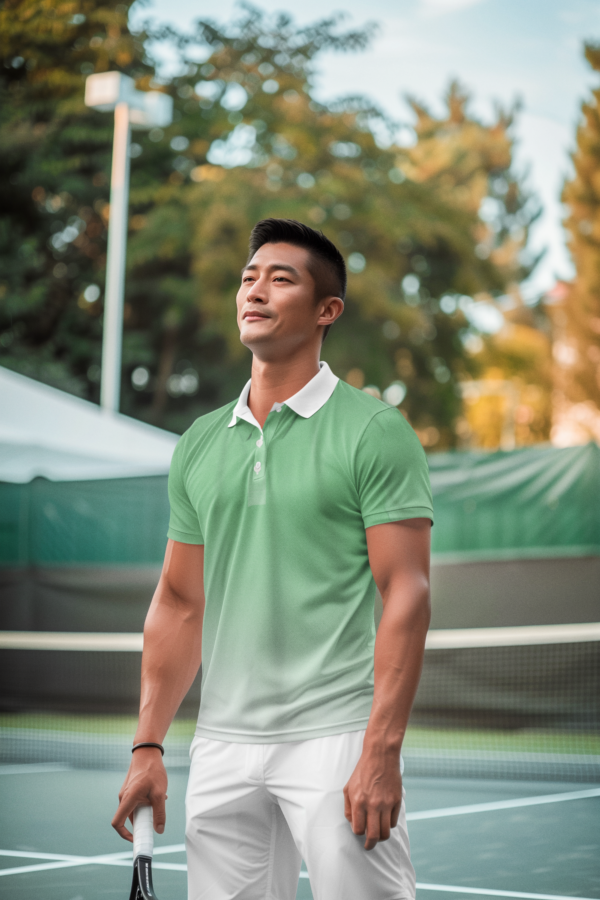 Pastel Green White Gradient Polo Shirt - Spring Tennis, Unisex Cotton, Casual Golf Wear, Classic Collar Tee, Sporty Short Sleeve