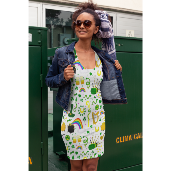 St Patrick's Day Racerback Dress, pot of gold Pattern Dress, Women's St Patty's Day Dress, Shamrock Print Dress - Image 2