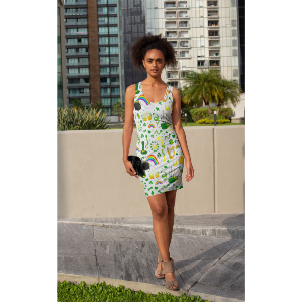 St Patrick's Day Racerback Dress, pot of gold Pattern Dress, Women's St Patty's Day Dress, Shamrock Print Dress - Image 3