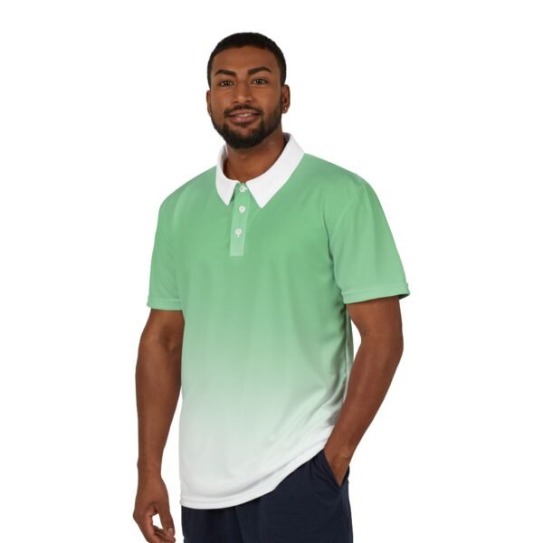 Pastel Green White Gradient Polo Shirt - Spring Tennis, Unisex Cotton, Casual Golf Wear, Classic Collar Tee, Sporty Short Sleeve - Image 3