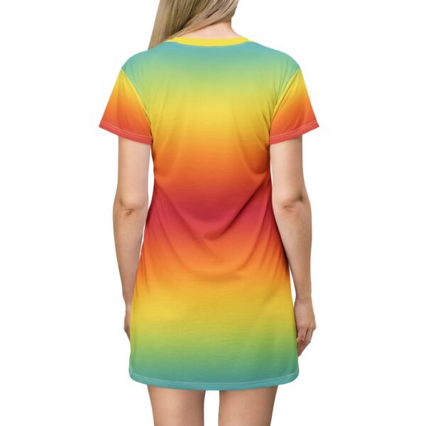 Rainbow Striped T-Shirt Dress, Spring Summer Fashion, Colorful Women's Clothing, Casual Beach Cover-Up, Vibrant Mini Dress - Image 7