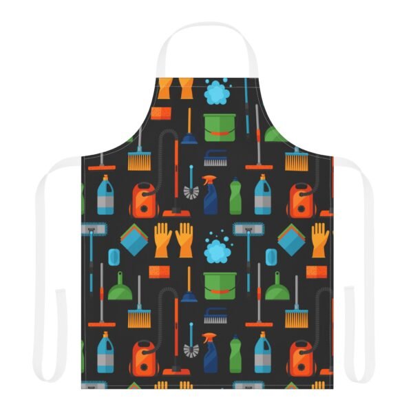 Apron, Cleaning Supplies Pattern Apron for Housekeeping, Colorful Kitchen Cooking Smock with 5-Color Straps, Home Cleaning Apron, - Image 5