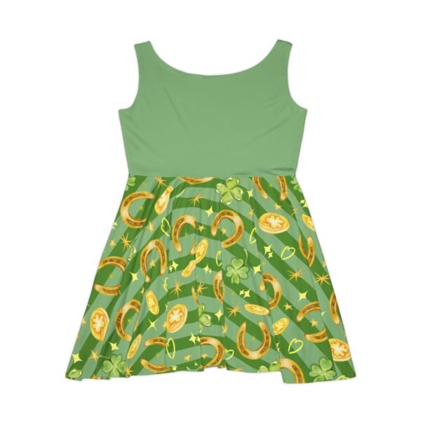 St Patricks Day Skater Dress, Lucky Clover Gold Coin Women's Dress, Shamrock Print Party Outfit, Irish Festival Costume, Green Holiday - Image 5