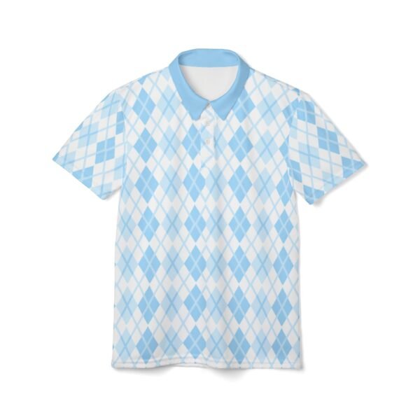 Spring Pastel Blue and White Diamond Pattern Unisex Polo Shirt, Men's Women's Summer Casual Golf Tee, Office Business Attire, Easter Gift, - Image 4