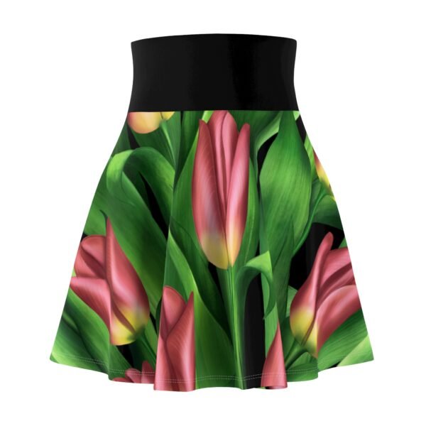 Spring Tulip Women's Skater Skirt, Floral Pattern A-Line Mini Skirt, Fashionable Girly Outfit, Casual Wear, Spring - Image 5