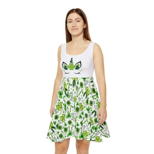 Shamrock Unicorn St Patricks Day Skater Dress, Women's Dress, March 17 Dress, Green Holiday Dress, Lucky Charm Dress - Image 6