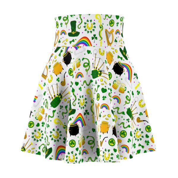 St Patricks Day Skater Skirt, Pot of Gold & Rainbow Pattern, Holiday Apparel, Women's Fashion, Green Skirt, Casual Wear - Image 3