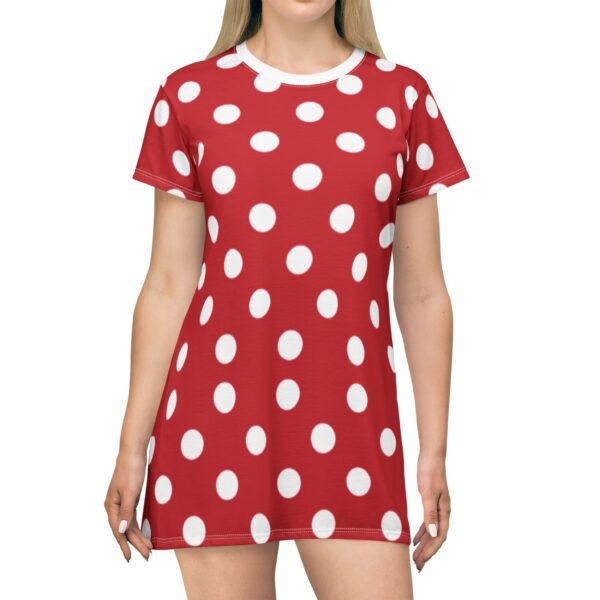 Polka Dot T-Shirt Dress, Red and White Dress, Cute Summer Dress, Casual Polka Dot Dress, Women's Tshirt Dress - Image 5