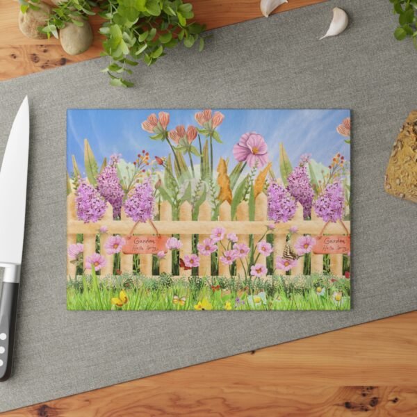 Spring in Bloom Glass Cutting Board - Floral Kitchen Decor, Flower Glass Chopping Board, Botanical Cheese Plate, Nature Serving Tray, Garden