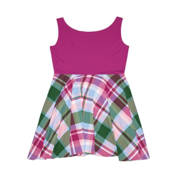 Plaid Spring Skater Dress, Dark Pink Top Women's Dress, Skater Dress for Women, Plaid Skirt Dress, Pink Top Skater Dress, Women's Spring - Image 5