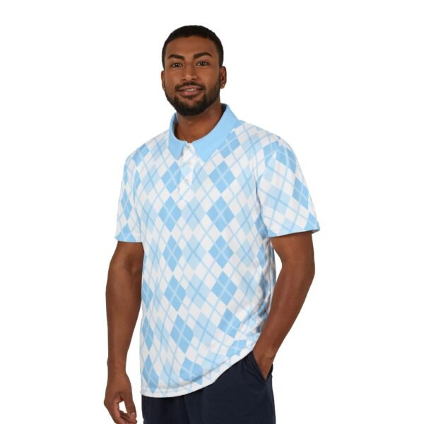 Spring Pastel Blue and White Diamond Pattern Unisex Polo Shirt, Men's Women's Summer Casual Golf Tee, Office Business Attire, Easter Gift, - Image 5