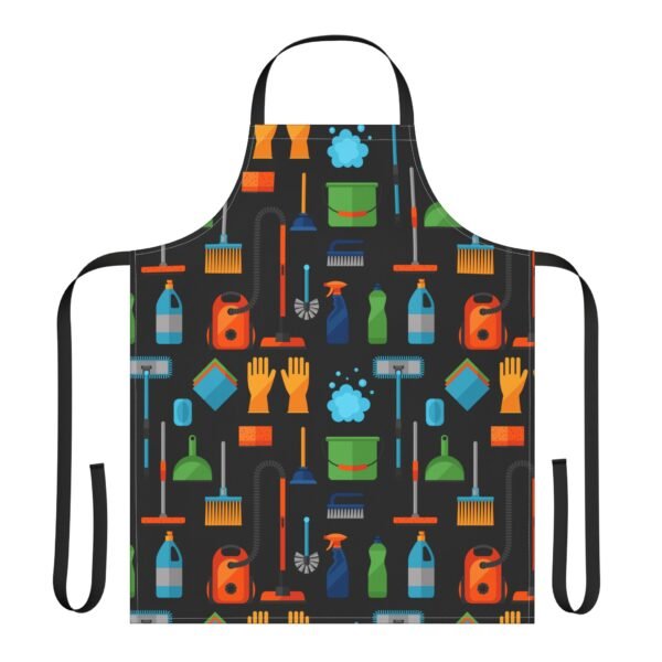 Apron, Cleaning Supplies Pattern Apron for Housekeeping, Colorful Kitchen Cooking Smock with 5-Color Straps, Home Cleaning Apron, - Image 2