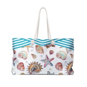 Seashells Beach Pattern Weekender Bag - Tropical Travel Duffel, Large Overnight Tote, Vacation Carry On, Summer Getaway Luggage