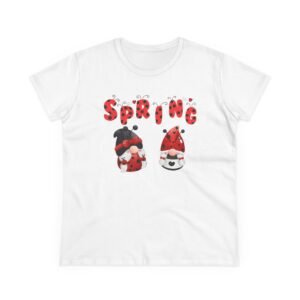 Lady Bug Gnome Spring Women's Tee - Cute Garden Insect Lover Shirt, Red Beetle Graphic Top, Gardening Gift, Nature Lover Apparel, Floral