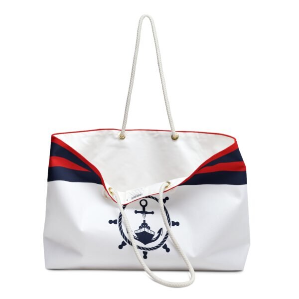 Nautical Weekend Bag, Red and Navy Duffle for Travel, Beach Tote, Overnight Carry-On, Vacation Gear Organizer - Image 3