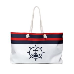 Nautical Weekend Bag, Red and Navy Duffle for Travel, Beach Tote, Overnight Carry-On, Vacation Gear Organizer