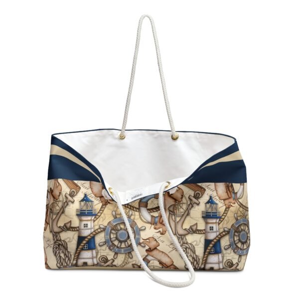 Nautical Pattern Weekender Bag - Beach Travel Duffel, Overnight Tote, Sailor Style Carry-On, Anchor Print Luggage, Sea Theme Vacation Purse - Image 3