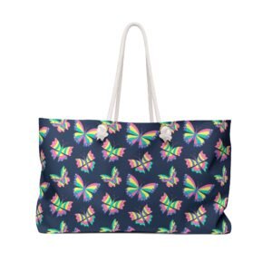 Butterfly Weekender Bag, Spring Colored Travel Overnight Luggage, Weekend Getaway Tote, Floral Butterfly Duffel Bag, Large Canvas Carry On,