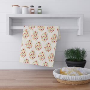 Spring Floral Eggs Tea Towel, Kitchen Decor, Cotton/Poly Dish Towel, Spring Flowers Pattern, Easter Home Decor, Spring Kitchen Towel