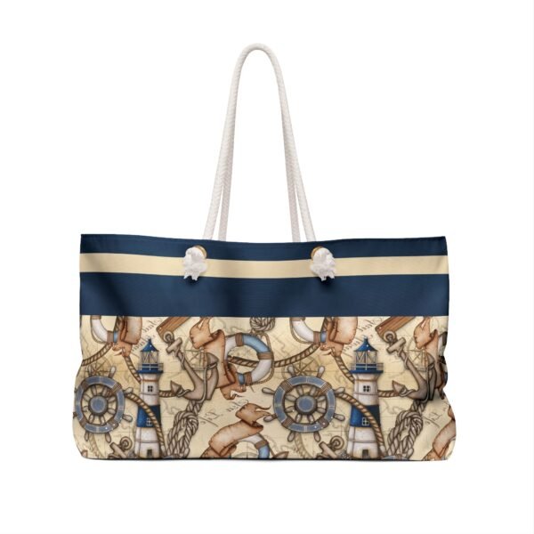 Nautical Pattern Weekender Bag - Beach Travel Duffel, Overnight Tote, Sailor Style Carry-On, Anchor Print Luggage, Sea Theme Vacation Purse - Image 2