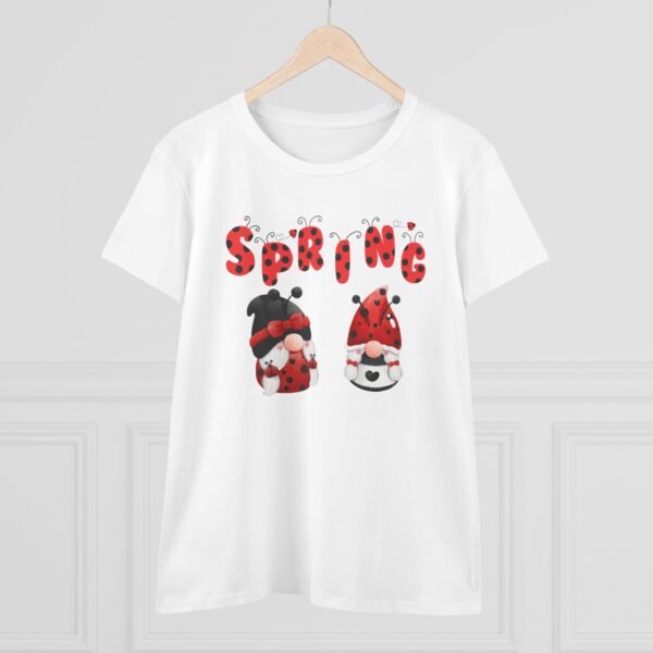 Lady Bug Gnome Spring Women's Tee - Cute Garden Insect Lover Shirt, Red Beetle Graphic Top, Gardening Gift, Nature Lover Apparel, Floral - Image 3