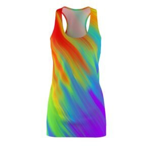 Neon Racerback Dress, Summer Women's Cut & Sew, Beachwear, Vacation Outfit, Bright Colorful Sundress, Festival Clothing